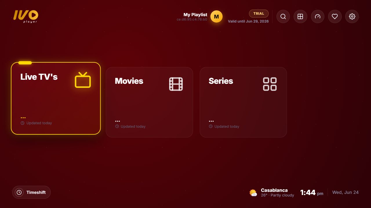 IVO Player live channels in action